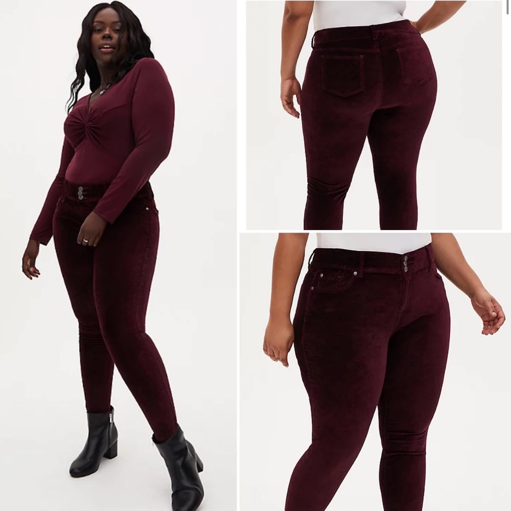 NWT Torrid Burgundy purple velvet velveteen skinny pants jegging